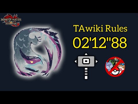 【MHRise:SB】M3 ナルガクルガ ハンマー ソロ 02'12"88 TAwiki Rules Nargacuga Hammer solo 傀異錬成防具なし 【Switch】