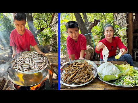 Tasty crispy deep fried fish eat with Cambodia noodle - Chef Seyhak