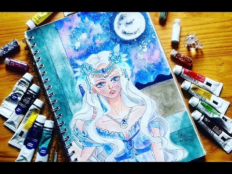 Moon and girl | Watercolor | Illustration | ggn.ishere