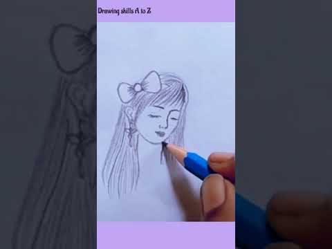 How to draw girl with bow in her hair #shorts #trending #drawingtutorial