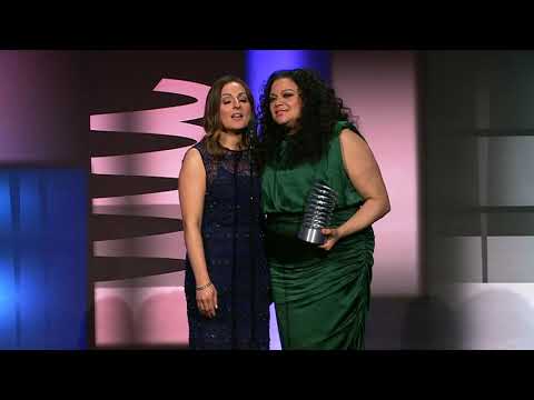 Farnoosh Torabi and Michelle Buteau accept their Award at the 28th Annual Webby Awards #Webbys