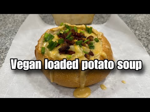 Vegan loaded potato soup bowl