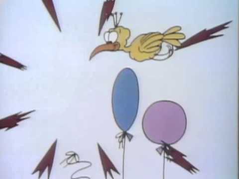 Classic Sesame Street animation - a bird counts three balloons...