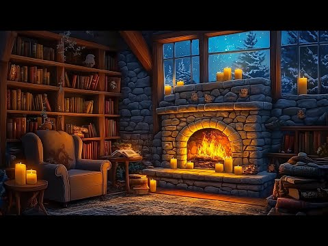 Hello winter November ⛄ Cozy Cabin Ambience with Fireplace Sounds, Blizzard & Jazz for Relaxation 🔥