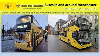 Manchester: Bee Network buses in Manchester City Centre on Monday 6th January 2025