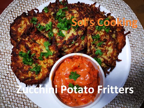 How To Cook Zucchini Potato Fritters with Tomato Sauce Easy Recipe