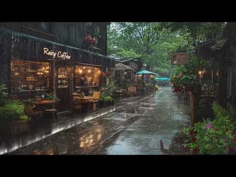 Cozy Morning Outside a Coffee Shop Ambience | Rainy Day Coffee | Rain Sounds for a Relaxing Day