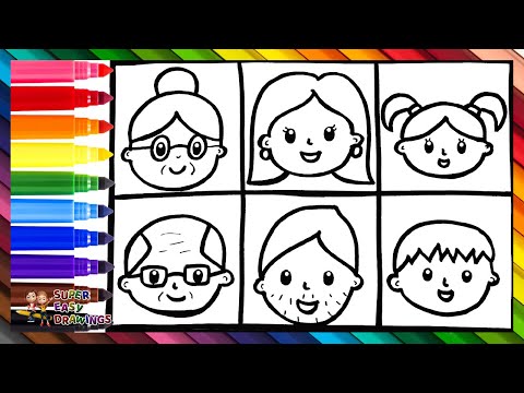 Draw And Color A Family Grandparents, Parents And Kids 👵🏻👴🏻👩👨👧👦🌈 Drawings For Kids