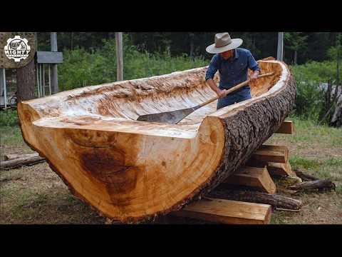 Man Turns a Giant Log into a Beautiful Canoe Boat | Start to Finish By @OutbackMike