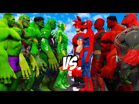 TEAM GREEN HULK & IRONMAN vs TEAM RED (GOKU, SPIDERMAN, DEADPOOL, HULK, DEADPOOL HULK) - EPIC BATTLE