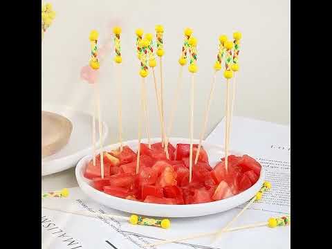 100pcs 12cm Disposable Bamboo Picks Food Fruit Cocktail Handmade Toothpicks Picnic Party Supplies D