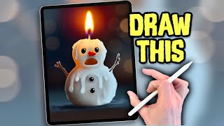 PROCREATE DRAWING Tutorial in EASY steps - SNOWMAN CANDLE