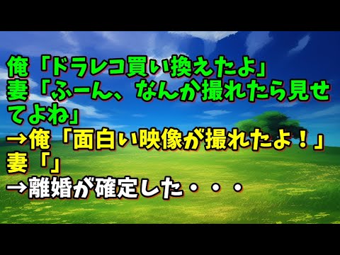 【スカッとひろゆき】俺「ドラレコ買い換えたよ」妻「ふーん、なんか撮れたら見せてよね」→俺「面白い映像が撮れたよ！」妻「」→離婚が確定した・・・