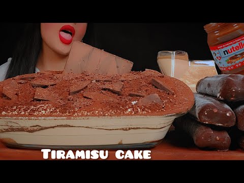 🍫asmr tiramisu cake 👅🎂whit chocolate ice cream and Nutella whit cold coffee|먹방 티라미수 케이크| notalking 🐾