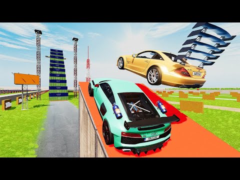 Cars Vs Mega High Container  Jump Test #11 - Speed Sports Car Crash - BeamNG Drive