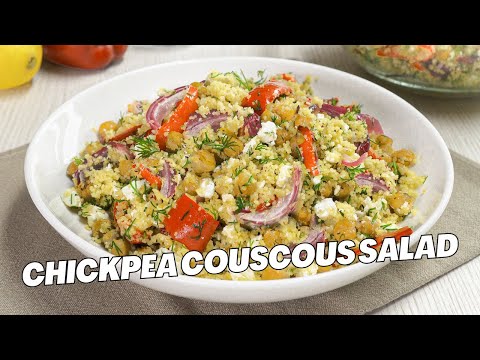 CHICKPEA COUSCOUS SALAD with Vegetables & Feta. HEALTHY Salad or Side Dish. Recipe by Always Yummy!