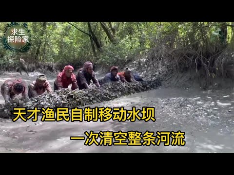 孟加拉渔民自制移动水坝，一次清空整条河鱼群