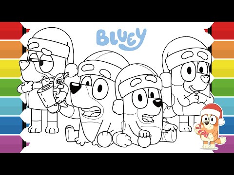 Bluey and Bingo Christmas Santa Hat Coloring Pages for Kids