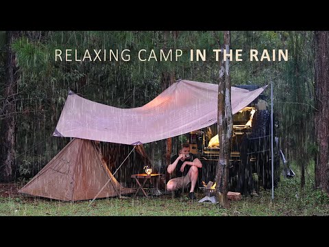 SOLO Car Camping in RAIN [ Cosy mini tent setup | Relaxing in rain shelter | ASMR ]