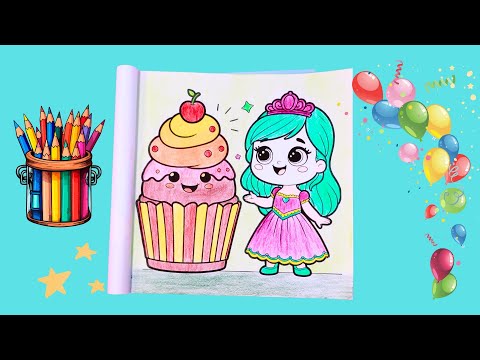 Princess and Big Cupcake | Coloring Fun for Kids