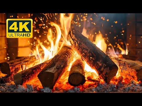 🔥 FIREPLACE BURNING 4K. Cozy Fireplace Relaxing with Crackling Fire Sound. Fire Background TV 4K UHD