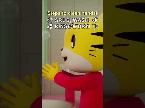 Srub🧼Wash👏Rinse💧& Dry 🧻 So easy! 👐✨ #shimajiro #songsfortoddlers #washyourhands #nurseryrhymes