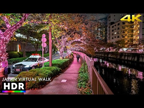 Japan - Tokyo Christmas Lights Evening Walk in Shinagawa • 4K HDR