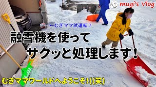 【融雪機を使った雪かき】「むぎママ」コードレスパワーショベルを試す！そしてサクッと融雪機で雪を処理しました。