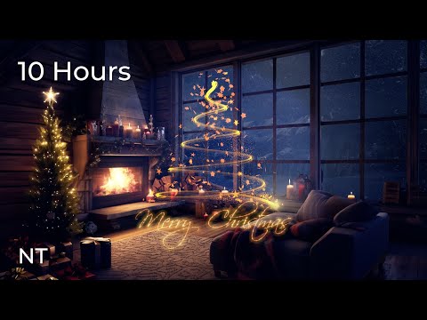 Merry Christmas🎄 Cozy Snowy Cabin Strong Wind & Fireplace Sounds (White Noise) - Relax & Sleep Well