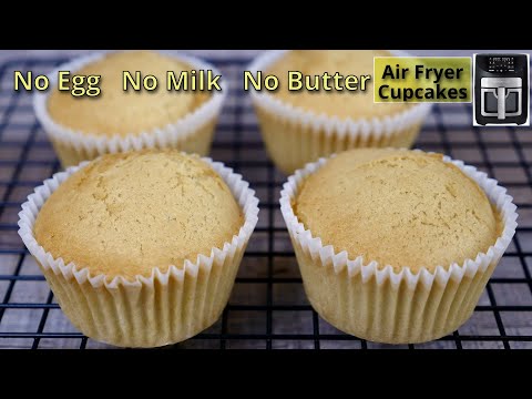 Super Moist Air Fryer Vanilla Cupcakes  | No Egg No Milk No Butter Cupcakes | ASMR cooking