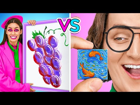 Tiny vs. Giant Art Challenge 🎨🤏🖌️ Genius Hacks & Gadgets to Boost Your Skills