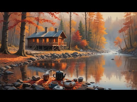 Autumn River Cabin | Relaxing Nature Sounds with Gentle River Flow/ 1 Hour