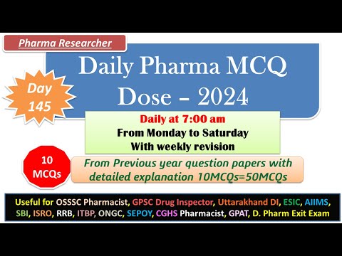 Day 145 Daily Pharma MCQ Dose Series 2024 II 10 MCQs II #exitexam #pharmacist #druginspector #dsssb