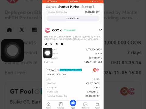 Gate.io “Startup Mining” Stake to Earn: mETH Protocol (COOK) 🤑