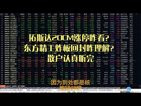 拓斯达20CM涨停咋看？东方精工炸板回封咋理解？散户认真听完