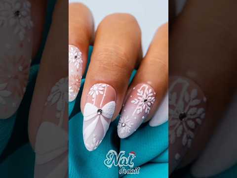 Easy White Christmas Bow Nail Art #natdenail #short #nailstyle #beautiful