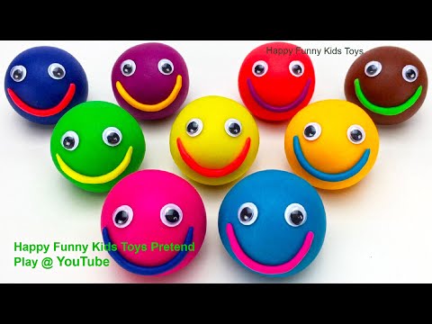 Play Doh Balls Smiley Face with Cookie Molds Surprise Toys and Learn Colors