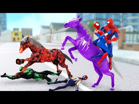 Spider-man rides a horse to rescue his lover | Spider Junior