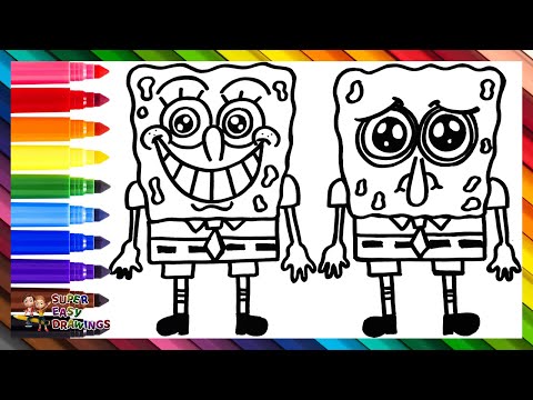 Draw and Color Happy SpongeBob VS  Sad SpongeBob 🧽😀🥹 Drawings for Kids