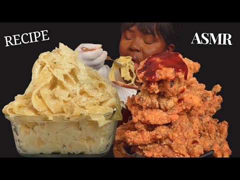 ASMR CRISPY FRIED OYSTER MUSHROOMS & ALFREDO CREAMY PASTA MUKBANG (NO Talking) |Sticky Eating Sounds