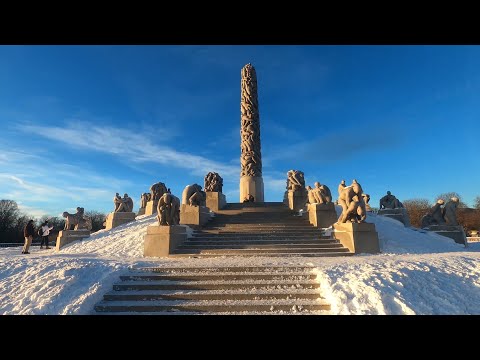 The Vigeland Park Oslo Winter Time ~4K HDR Walking Tour