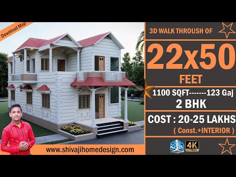 🏡 22*50 House Design 3D | 1100 Sqft | 2 BHK | East Face | 7x15 Meters #ShivajiHomeDesign