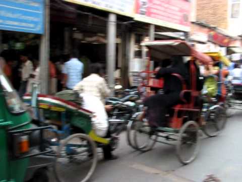 Bike Rickshaw Traffic Jam in Old Delhi, India