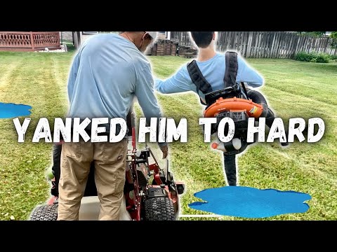 MOWING WET GRASS - He Almost Went DOWN!!