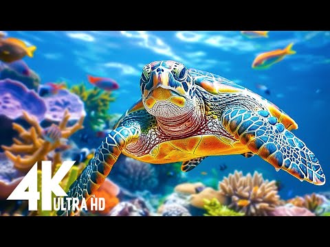 Under Red Sea 4K - Beautiful Coral Reef Fish in Aquarium, Sleep Meditation Music - 4K Video UHD