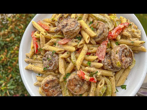 Shrimp Rasta Pasta recipe with heavy cream and coconut milk recipe - step by step