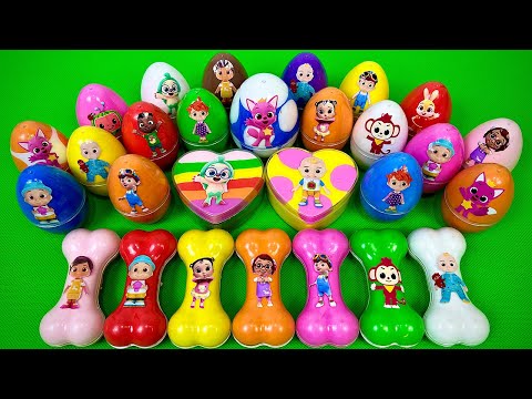 Big Hearts SLIME: Discovering Cocomelon Pinkfong Dinorsaur Eggs & Dog Bones with CLAY! ASMR Videos