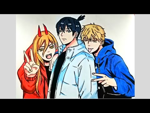 Drawing Denji, Aki and Power #shorts #short #artsyfam #trending #viral #anime #art #chainsawman