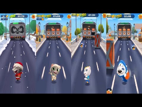 Talking Tom Gold Run Santa Tom VS MUMMY TOM VS Genie Angela VS SHARK HANK VS Boss Fight