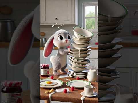 Bunny's Daily Song:  Breakfast Cleanup Disaster – A Hilarious Morning Mess! #cute #song #3d